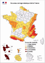 Carte du zonage sismique en France - Mai 2011